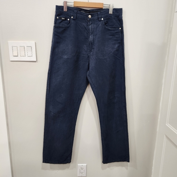Hugo Boss Alabama Pants Linen Cotton Blend Blue Casual Mens 34X36 Actual 34X32 - Picture 1 of 13